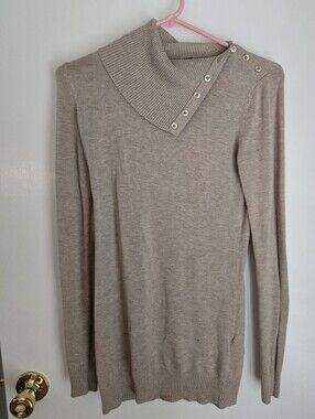 H&M Taupe Button-Shoulder Turtleneck Sweater